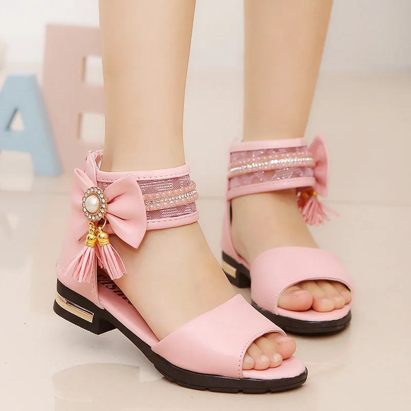 

Princess Girl Fashion Tassel Bow Dance Party Kid Summer Sandals Children'S Low-Heeled Beach Shoes 3 4 5 6 7 8 9 10 11 12 Years