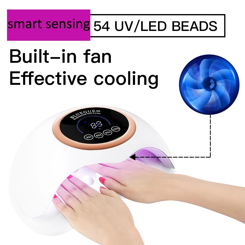 

Светодиодная УФ-лампа для сушки ногтей, лампа для гель-лака для ногтей с большим пространством для обеих рук, лампа с золотым проводом 54, суш...