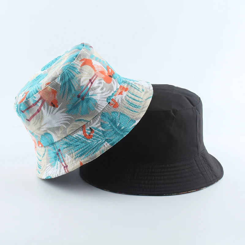 

2021 New Fashion Summer Coconut Tree Flower Printed Fisherman Caps Panama Bucket Hat Reversible Gorro Pescador Men Women