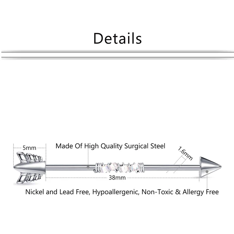 Серьги гвоздики из нержавеющей стали в форме штанги 14 г 38 мм 1 1/2 дюйма|Украшения