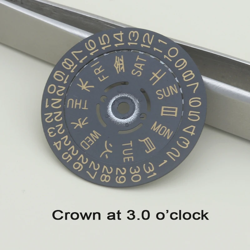Golden font-Rueda de movimiento Kanji NH35 NH36, movimiento japonés, Dial Crown at 3,8, Seiko, piezas de repuesto, reparación de reloj para hombre