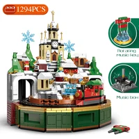 technical ideas christmas castle model building blocks fantasy music box bricks children toys for friends christmas gifts
