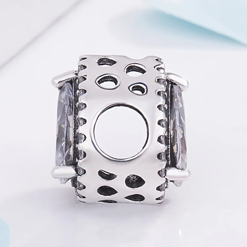 

Genuine 925 Sterling Silver Bead Charm Radiant Teardrop Shape With Crystal Beads Fit Women pan Bracelet Bangle Necklace Diy