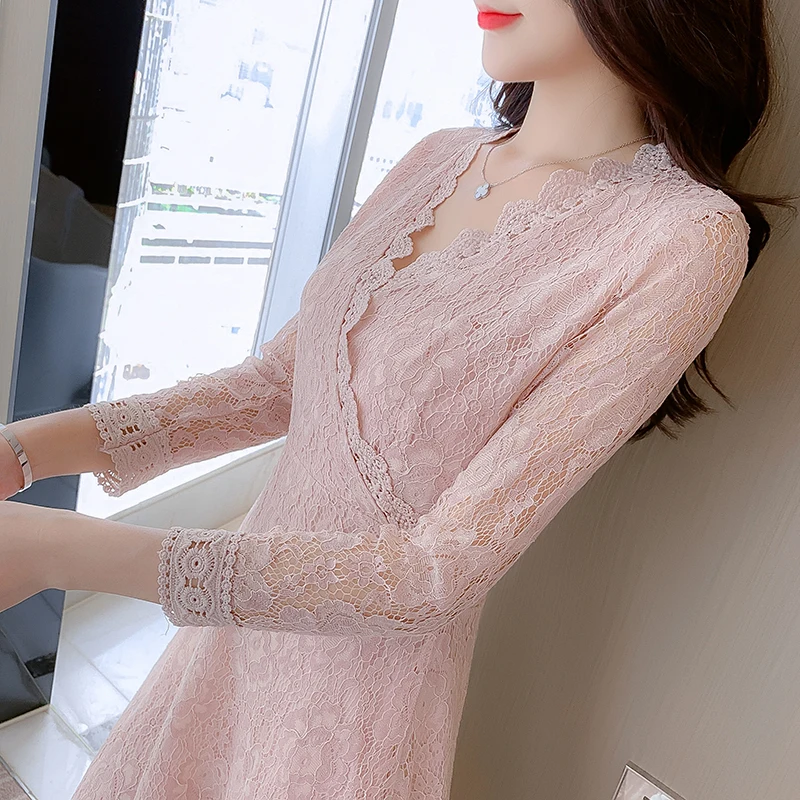 

Autumn Clothing Small Short Skirt Women 2021 New Early Spring Temperament Goddess Style Long Sleeve Lace Dress