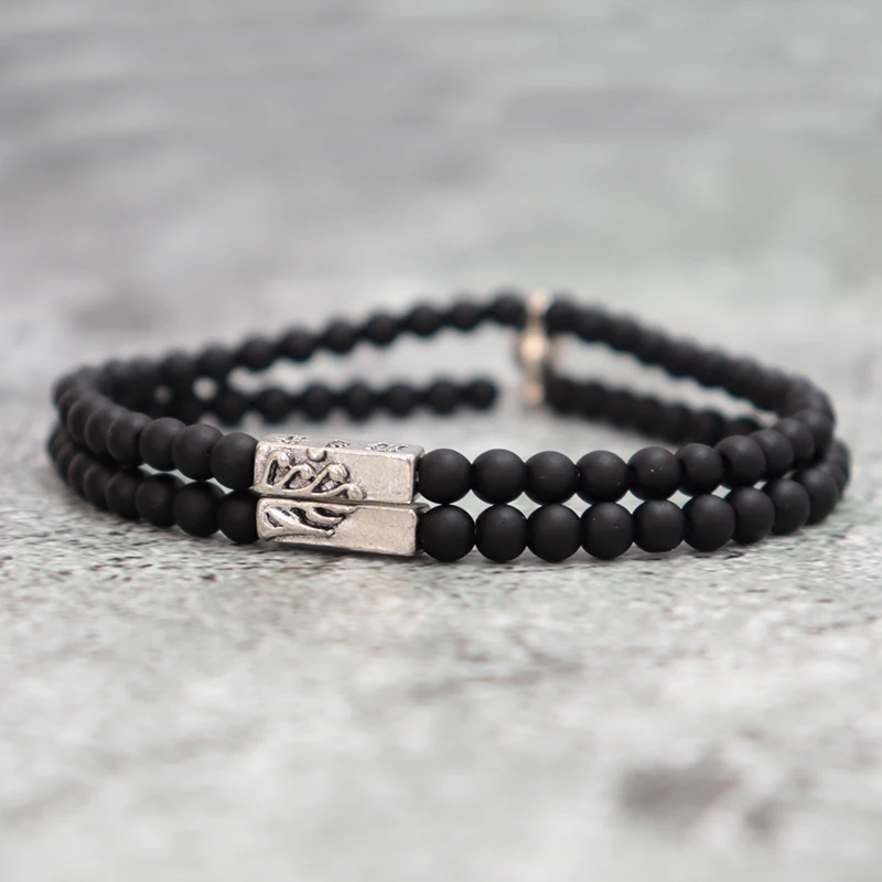 2 шт./в комплекте 4 мм черный оникс браслет для пар ручной работы горный Морской