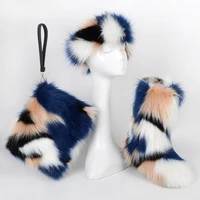 swonco furry boots with hat bag winter wamr fur snow boots women winter shoes 2020 colorfull furry boots female furry bag
