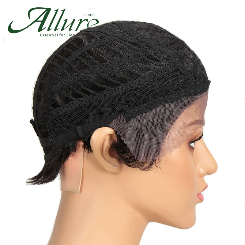 

Short Black Pixie Cut Human Hair Wig For Women Natural Straight Lace Part Wigs Ombre Brown Blonde Brazilian Remy Hair Allure
