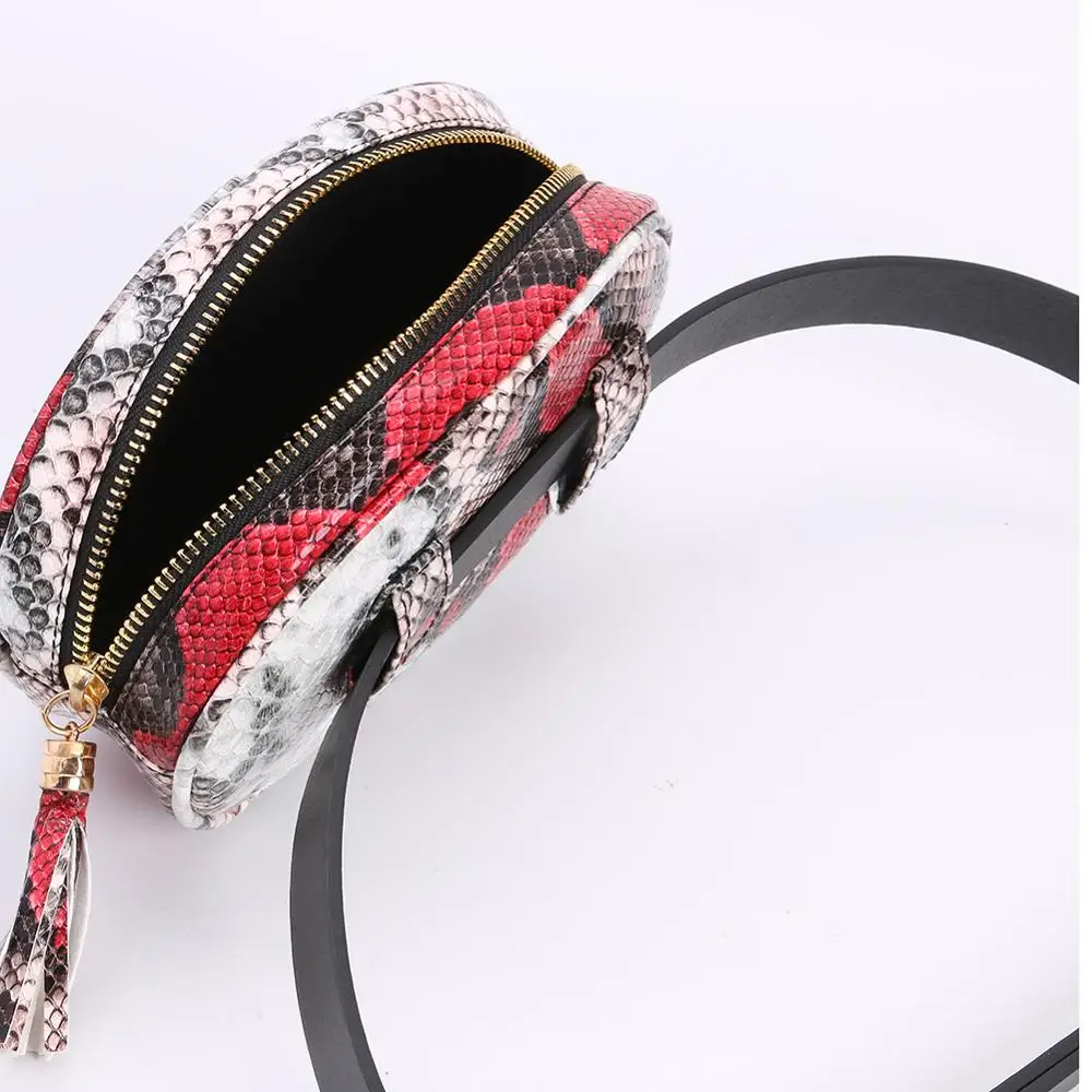Модные женские поясные сумки со змеиным принтом нагрудная сумочка на молнии для