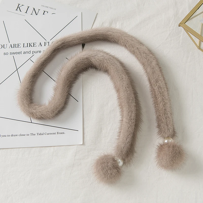 Lantafe Scarf Women Lady Tie Fur Decoration With Ball Neck Real Mink Thin Fashion Ladies |