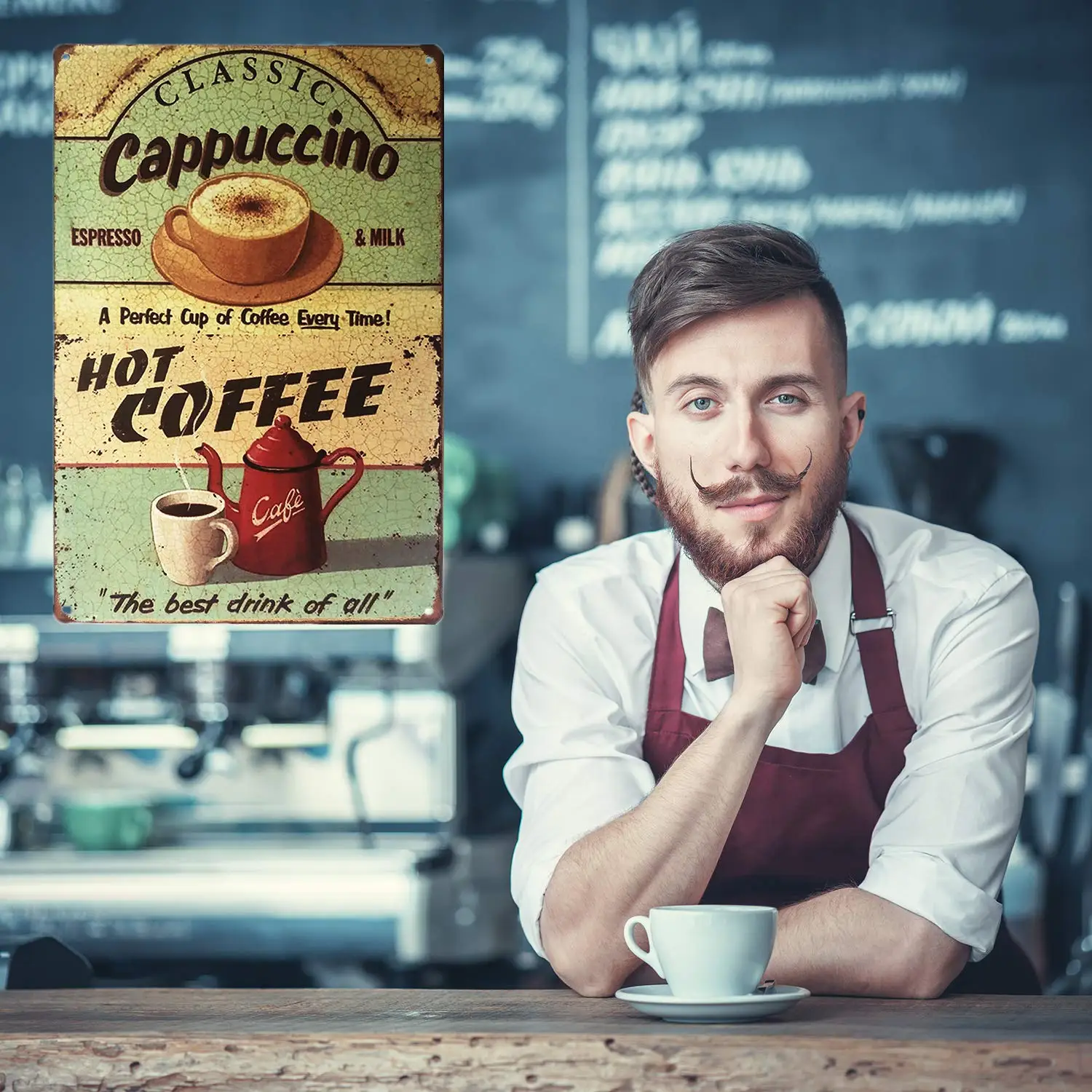 Classic Cappuccino Hot Coffee Vintage Metal Sign for Home Wall Decoration 12&quot X 8&quot Inches | Дом и сад