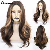 anogol black mix brown synthetic wigs middle part wavy wigs for women trendy daily party wigs heat resistant
