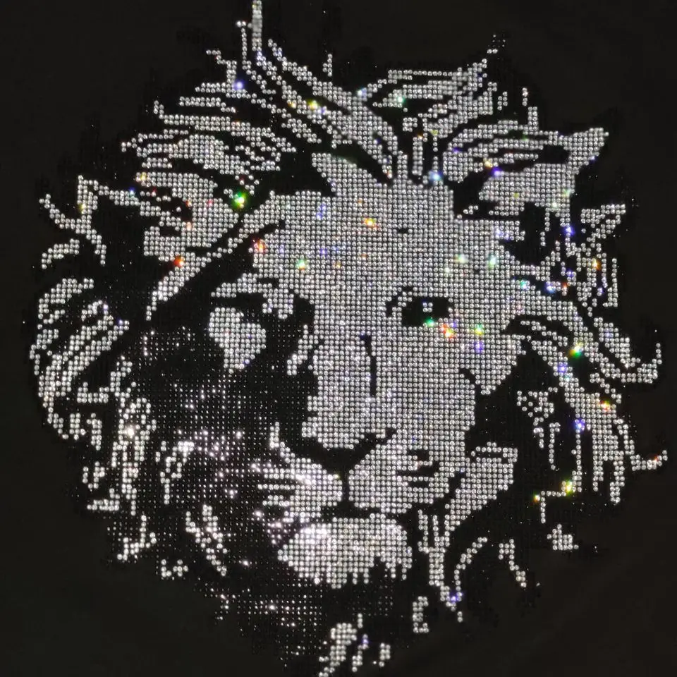 

Summer High Quality Hot Drill Lion Head Men's Suit Casual Tracksuit Pure Cotton T-Shirt Sportswear Sweatshirt + Pants