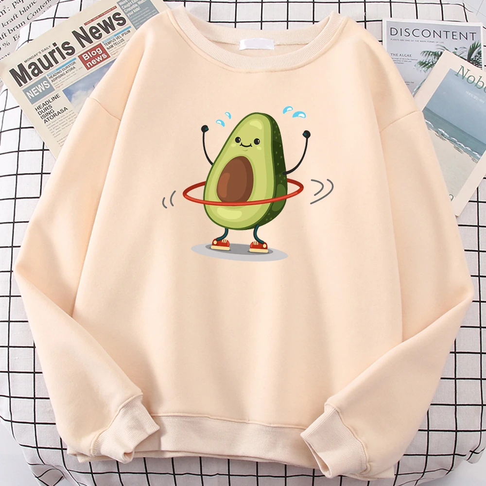 

Fruit Avocado Doing Sport Prints Hoodies Women Street Fleece Hoodie Autumn Crewneck Hoody Casual Warm Loose Unisex Clothing