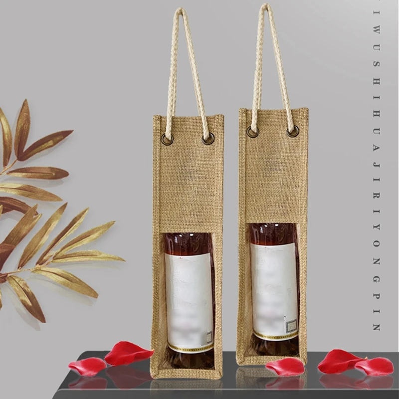 

6Pack Burlap Wine Bags Wine Gift Bags with Ropes, 4X15in Single Reusable Wine Bottle Packaging Bags
