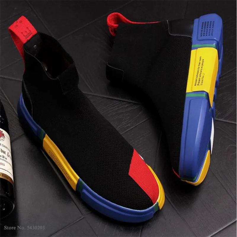 Summer Men's High Tops Knitted Socks Shoes Hip Hop Trend Casual Designer Sneakers Increased Ankle Boots | Обувь