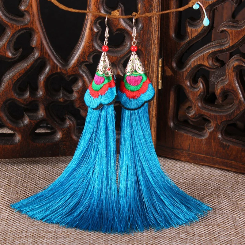 Модные серьги Morning Glory женские богемные винтажные длинные висячие с кисточками и