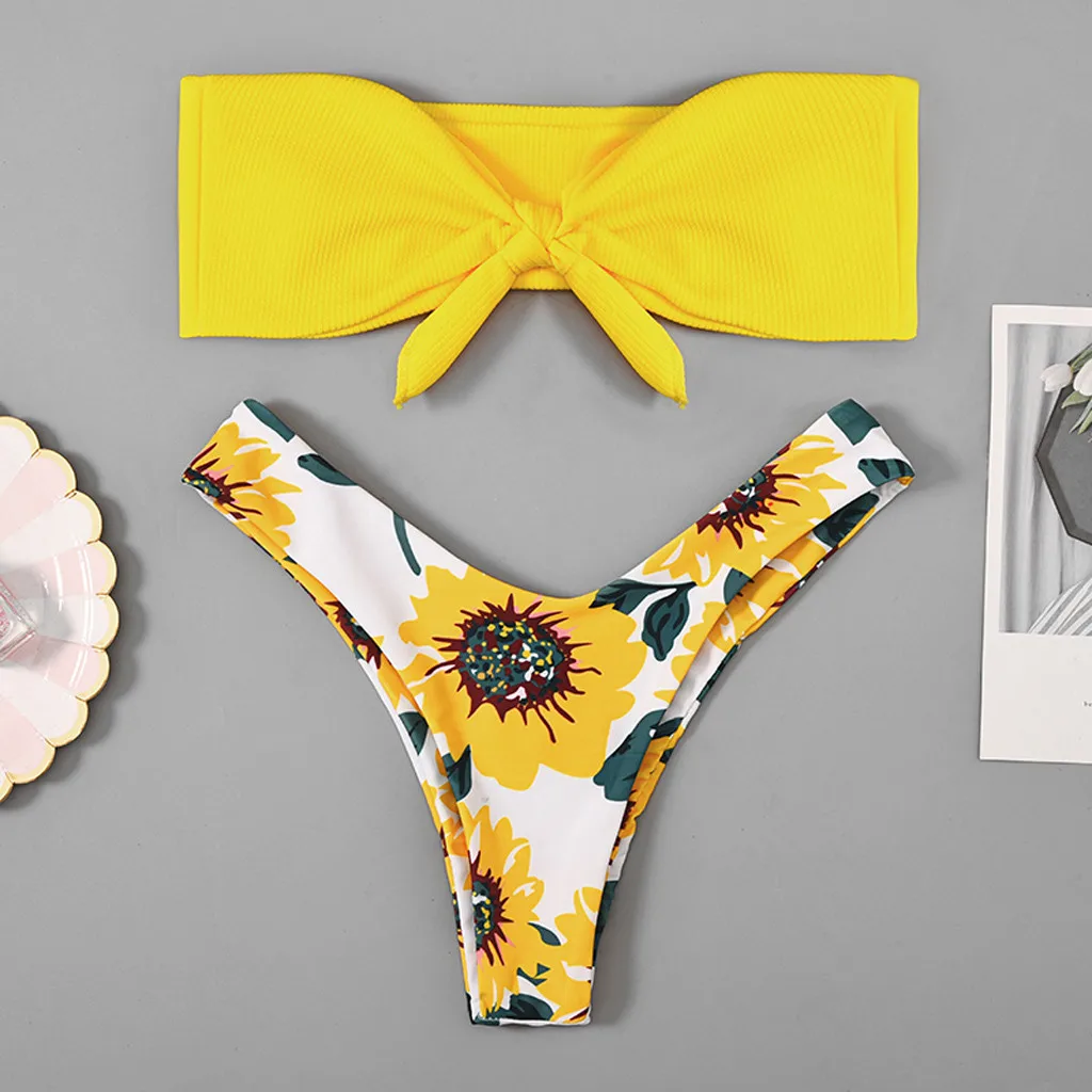 

2020 Bandeau Bikini Set Swimsuit Women Sexy Off Shoulder Swimwear Female Brazillian Swimming Biquini Maillot De Bain Femme