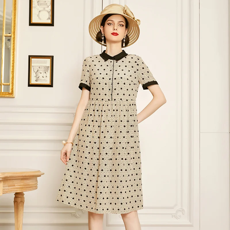 

Женское шифоновое платье в горошек SHZQ, летнее контрастное платье средней длины с коротким рукавом и облегающей талией, 2021