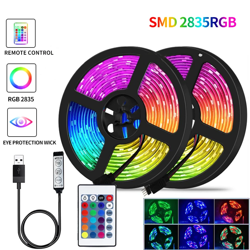 

LED Strip Light USB Powered 5V RGB Strips Remote control 2835 Color Changing LED Lamp Bedroom wall TV Backlights For Home Decor