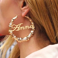 custom bamboo hoop earring stainless steel bamboo style personality earring with statement letter hiphop sexy for women gifts