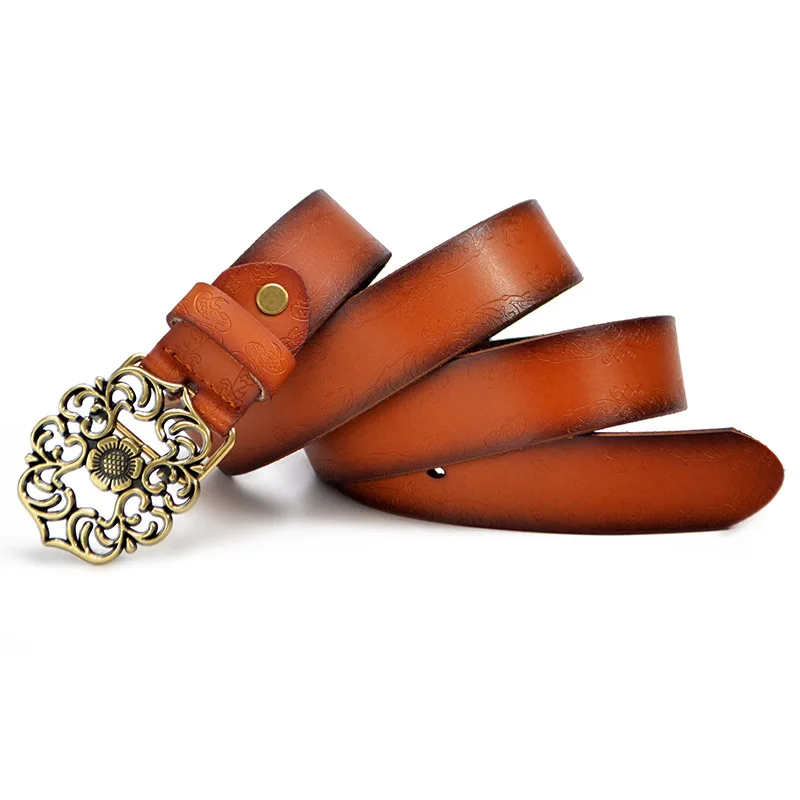 

Brand Design Women Genuine Leather Belt Ladies Luxury Jeans Vintage Belts Female Hight Quality Alloy Smooth Buckle strap