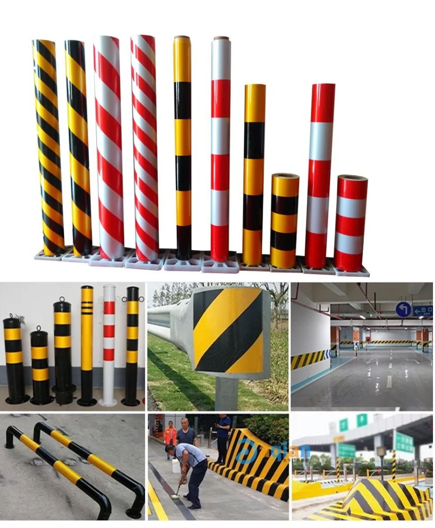 Telegraph Poles Road Barrels Self-adhesive Film Traffic Safety Warning Yellow Black / Red White Twill Dark Reflective Sheeting