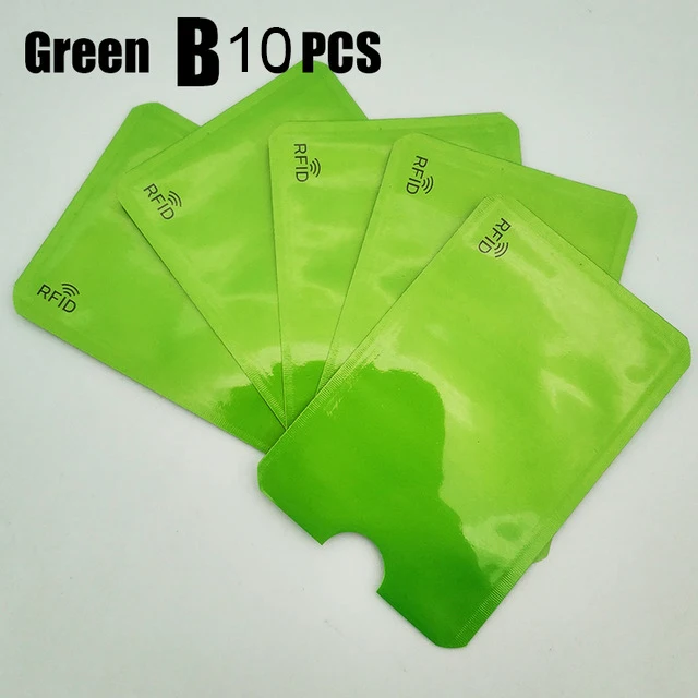 Green 10 pieces B 10 шт. Анти Rfid Блокировка ридер Обложка для карт алюминиевая фольга кредитный держатель для карт Защита ID банковский Чехол для карт безопасная упаковка канцелярские принадлежности - Цвет: Green 10 pieces B