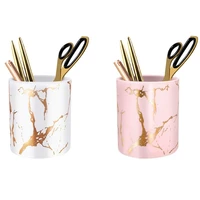 2 pcs pen holder stand for desk marble pattern pencil cupgolden pink white gold