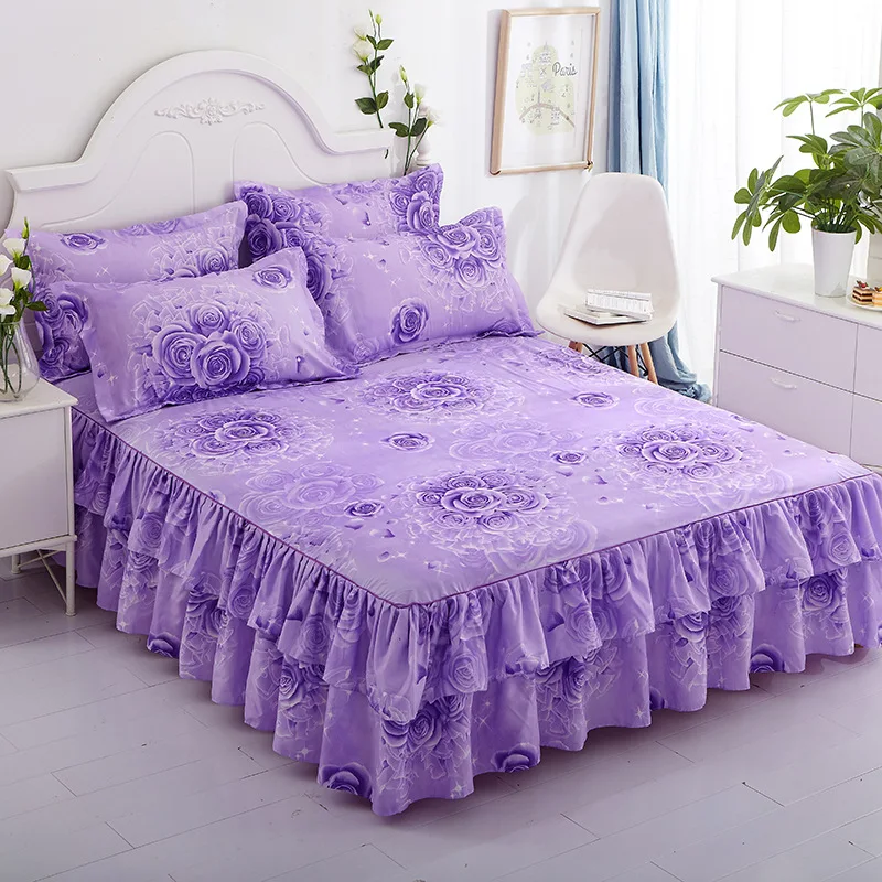 

[Pillowcase + bed skirt] new bilateral bed skirt three-piece bed cover sheet Simmons protective cover