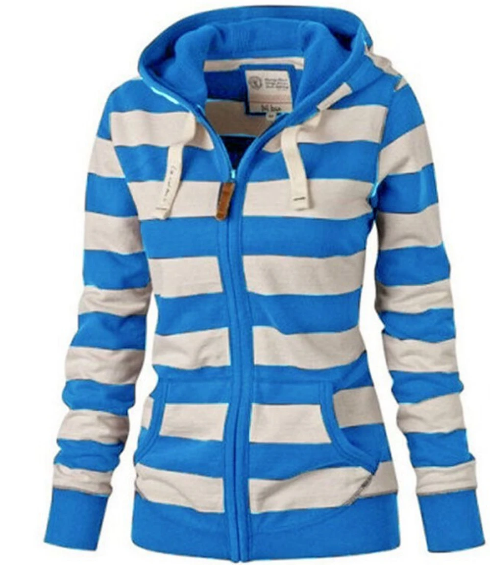 

Толстовка Женская с V-образным вырезом, Свободный Повседневный свитшот в полоску, худи в стиле оверсайз, Спортивная одежда на молнии, в стиле...