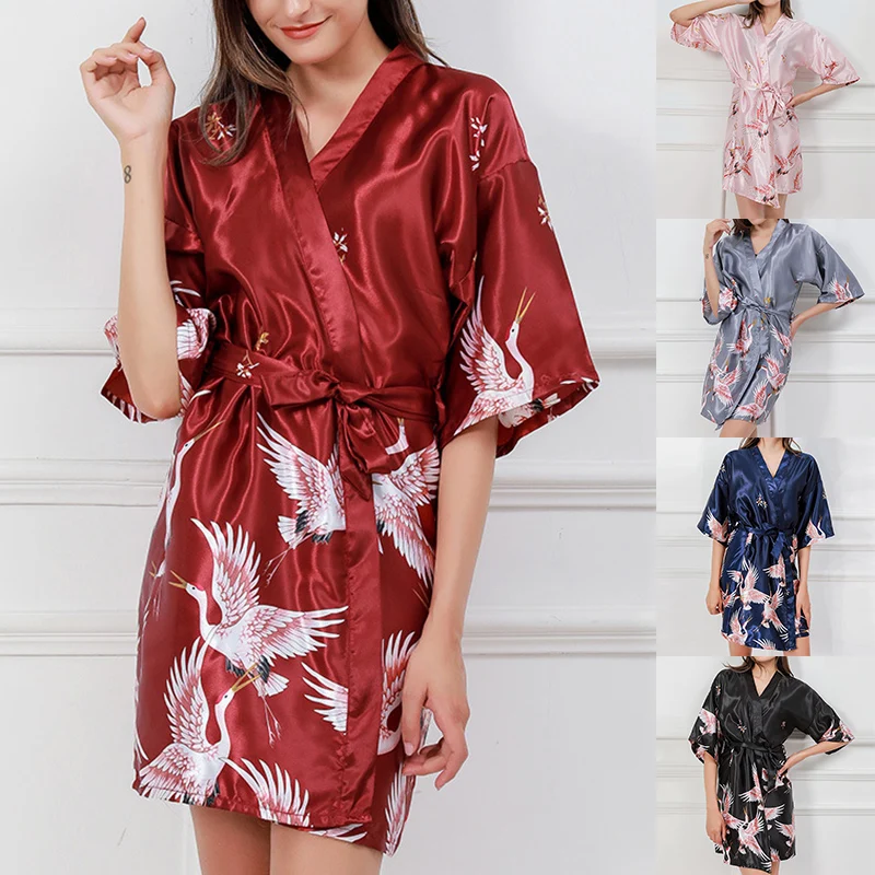 Women Nightdress Suit Cranes Figure Short Print Pajamas Breathable For Summer TY66