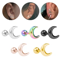 1pc moon stud earring for women cartilage tragus stainless steel conch helix ear piercing daith earrings body jewelry 16g