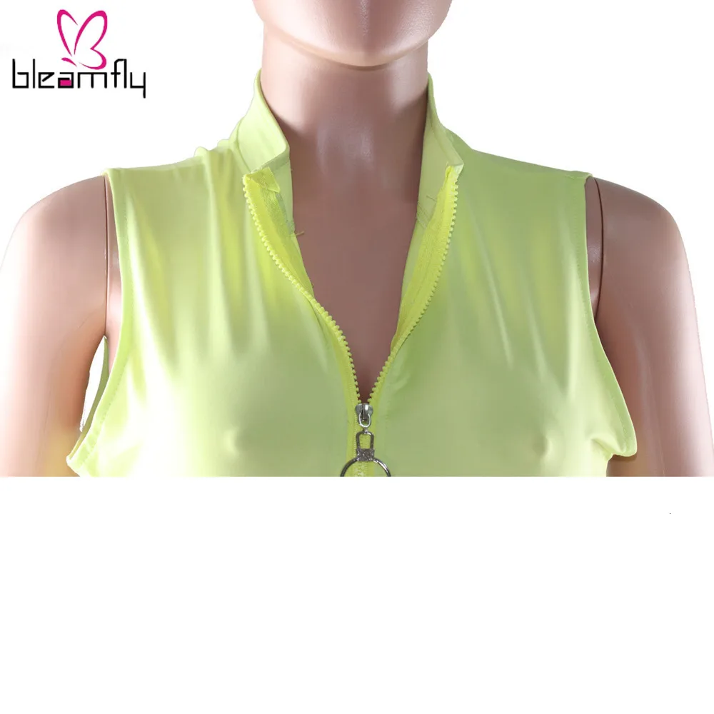 Женские шорты Байкерский комбинезон 2019 неоновый зеленый сексуальный на молнии