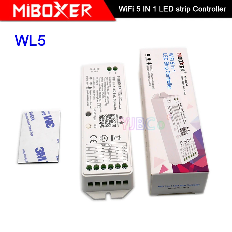 Miboxer WL5 5 IN 1 WiFi LED Controller 2.4G 15A LED Strip dimmer For Single color, CCT, RGB, RGBW, RGB+CCT LED Lamp Tape
