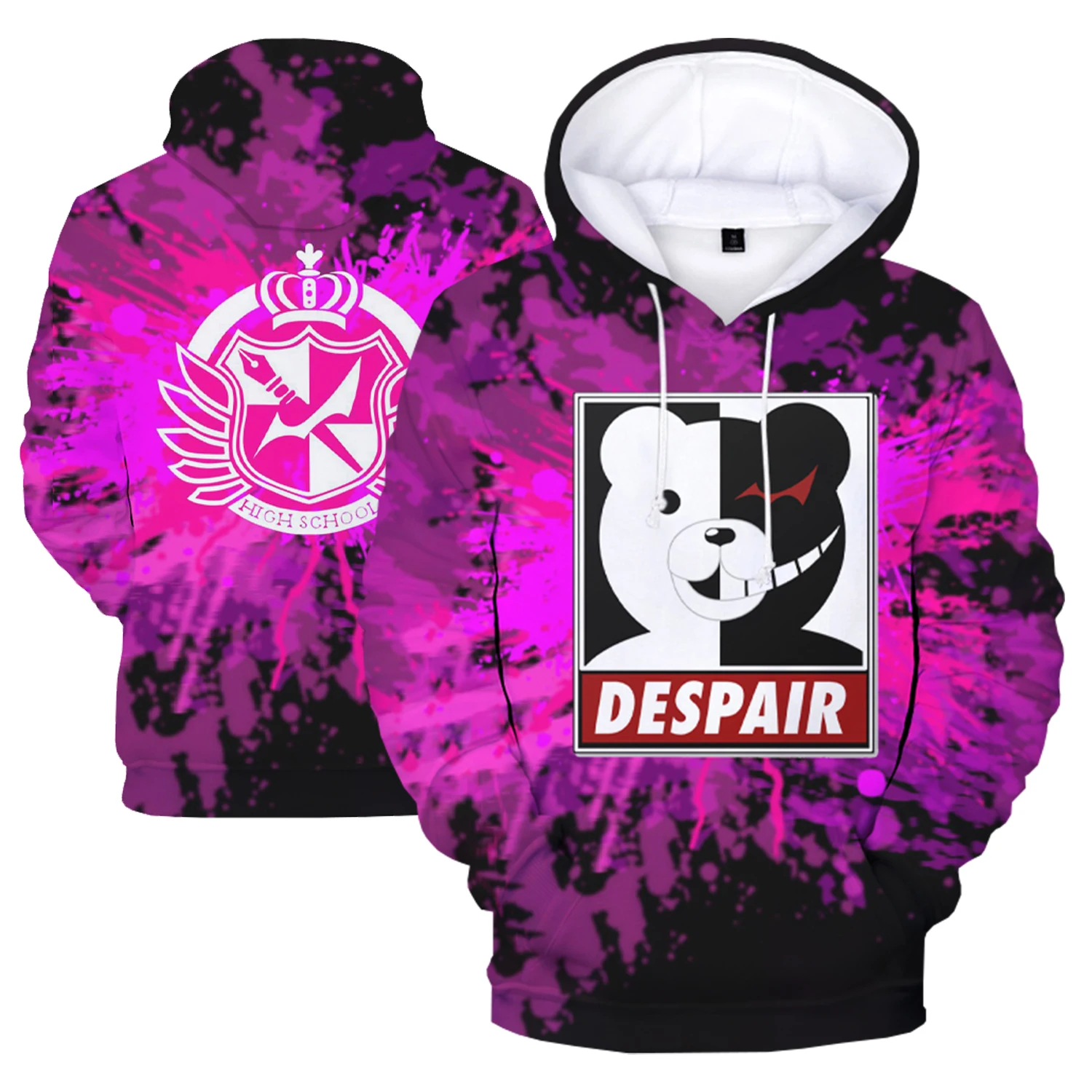 

New Danganronpa Hoodie Sweatshirt Long Sleeve 3D Printed Game Clothes Black White Bear Monokuma Oversized Moletom Anime Hoodies