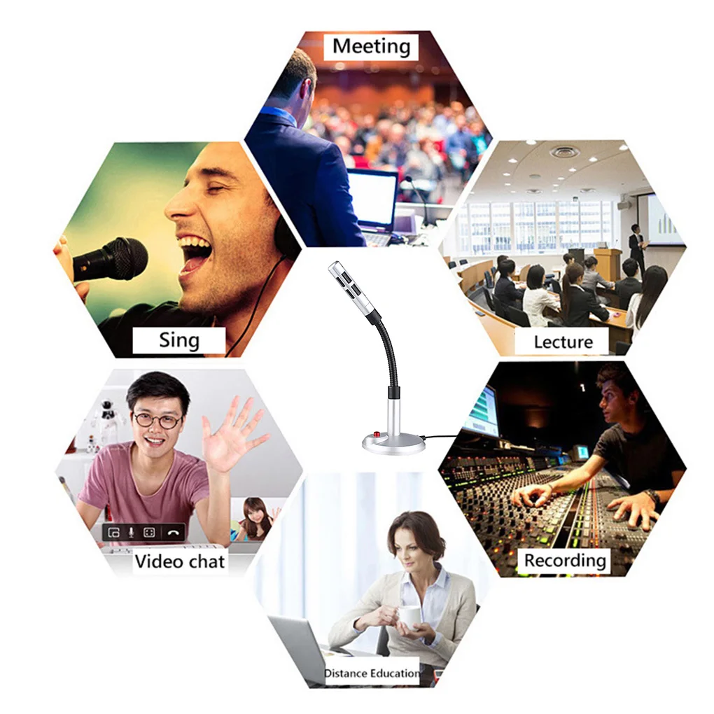 Универсальный конденсаторный USB микрофон для компьютера ноутбука с гибкой