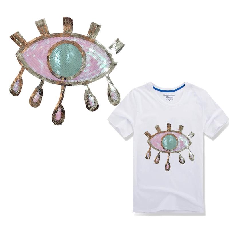 

Iron on Big Eyes Patches for Clothing Stripes Glitter Sequin Badges on Clothes Embroidered Patches for T-shirt DIY Applique G