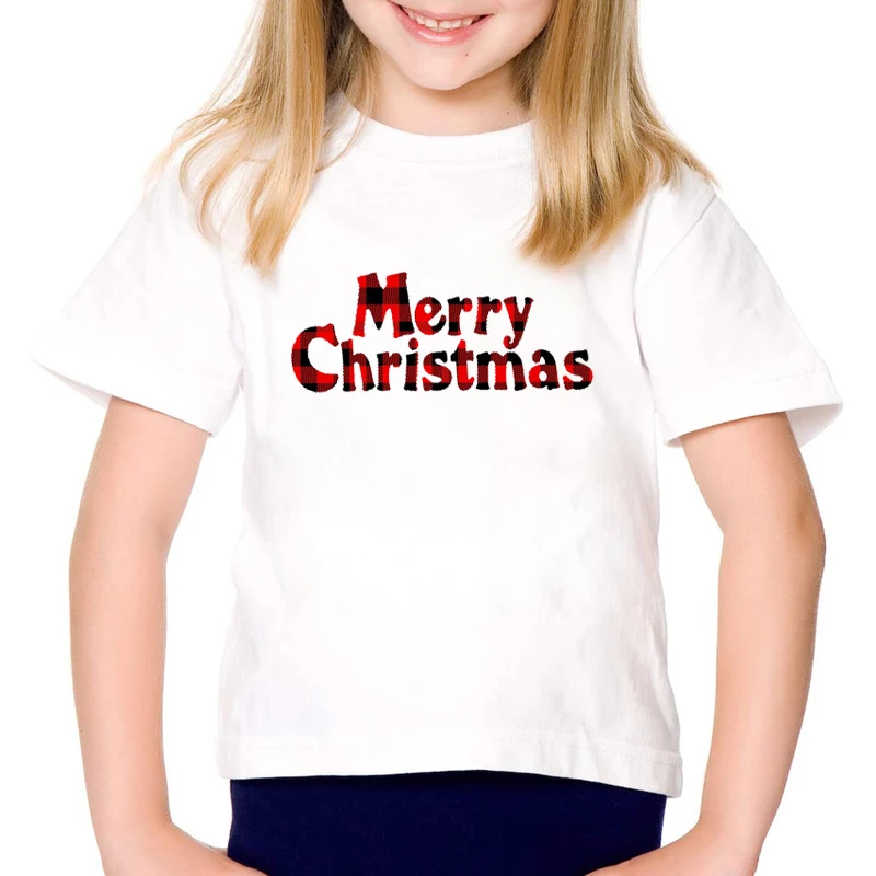 

DERMSPE Christmas New Kids Clothes Lovely Christmas Hat Cartoon Print T-shirt Kids O-neck T-shirt Short Sleeve Casual Clothes