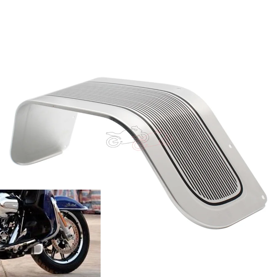 

1pcs Motorbike Accessories Silver+Black Aluminum Front Fender Trim Skirt For Harley Touring Electra Road King Glide 2014-2019
