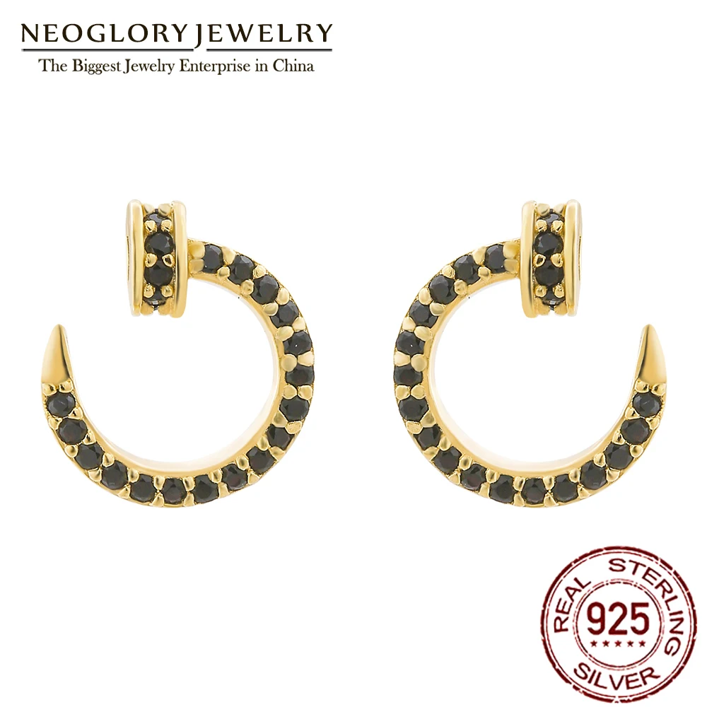 Женские серьги гвоздики с черным кубическим цирконием Neoglory ювелирное изделие из