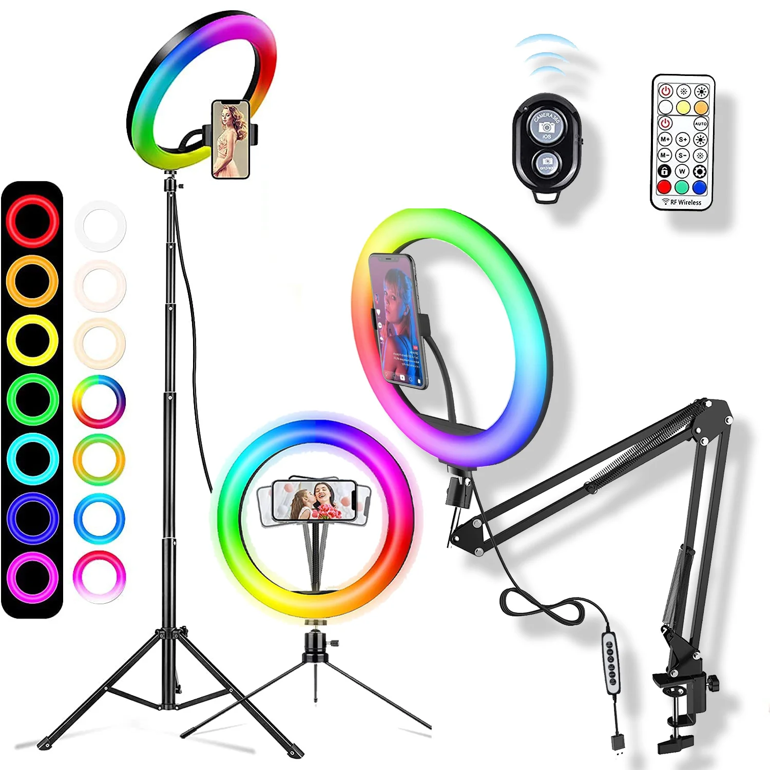 Anel de Luz Lâmpada para Selfie com Suporte Tripé e Suporte para Celular para Vídeo Transmissão ao Vivo Led com Iluminação Youtube Rgb ou no