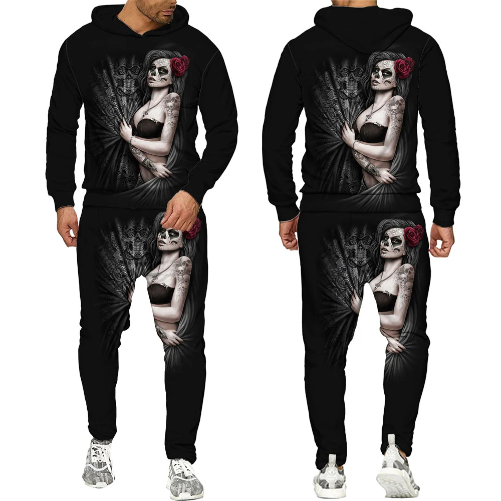 

Novelty 3D Skull Graphic Hoodies Horror Print Sweatshirt Hoodie Pants Sportswear Autumn and Spring Male Pullover Mens Streetwear