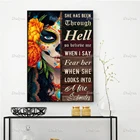 Плакат с плавающей рамкой с изображением сахарного черепа, девочки, плакат с надписью She Has Been Through Hell, день мертвецов, плакат на Хэллоуин, домашний декор для гостиной, плакат
