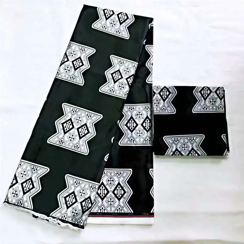 2 + 4 черный и белый Новое поступление атласная шёлковая ткань модный Африканский