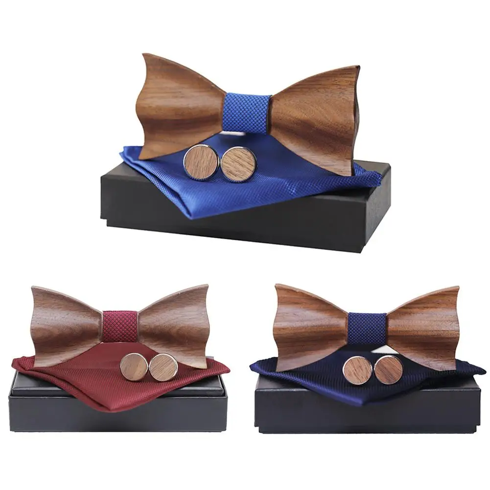 

Новинка 2019, 3D деревянный галстук-бабочка, Pocekt, квадратные запонки, модный деревянный галстук-бабочка, свадебный ручной работы, корбата, дере...
