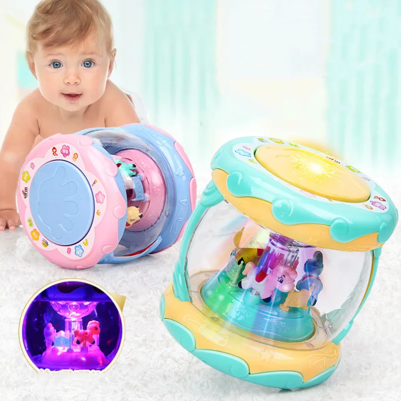 

Infant Toys Carousel Musical Hand Drum Beat LED Music Early Educational toys Funny Children Learning Developmental Baby Rattles