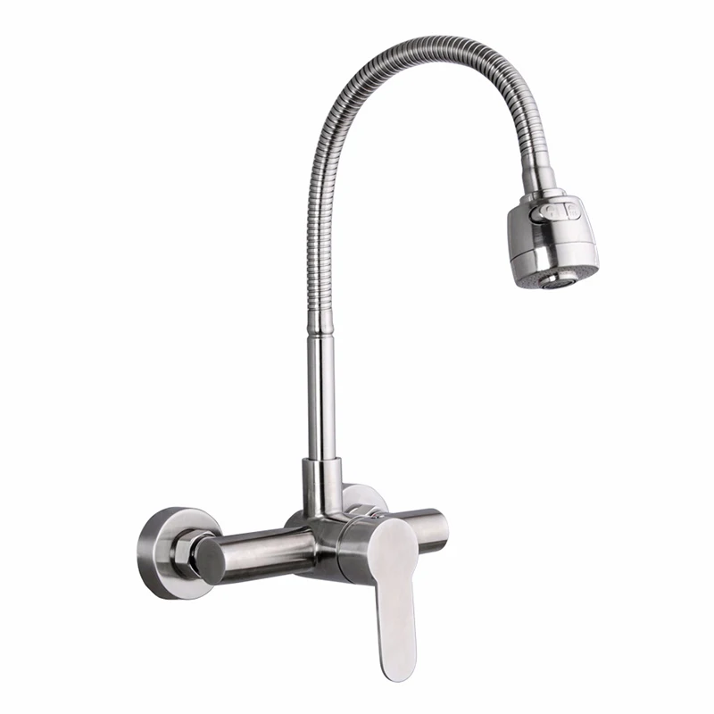 Wall Mounted 304 SUS смесители для кухни, матовый настенный смеситель для воды, смеситель для горячей и холодной воды для ванной комнаты, вращающийся кран с одной ручкой, кухонные краны - Цвет: Wall Mounted