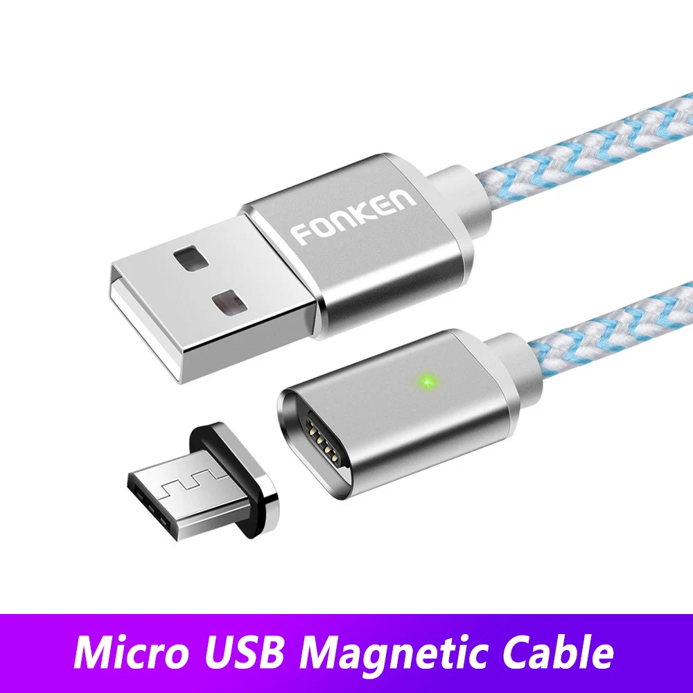 White Micro Cable FONKEN Магнитный usb-кабель Micro USB type C Магнитный кабель для телефона 1 м 2 м светодиодный Быстрый Магнитный зарядный кабель Mini usb C зарядный шнур - Цвет: White Micro Cable