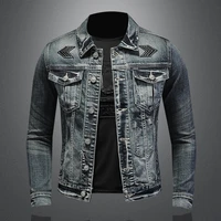 2021spring autumn high quality mens pure color patch cloth single breasted slim retro motorcycle long sleeve mens denim jacket