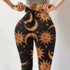 Женские жаккардовые леггинсы 4 # Sun Moon, эластичные леггинсы с высокой талией для фитнеса, брюки для женщин
